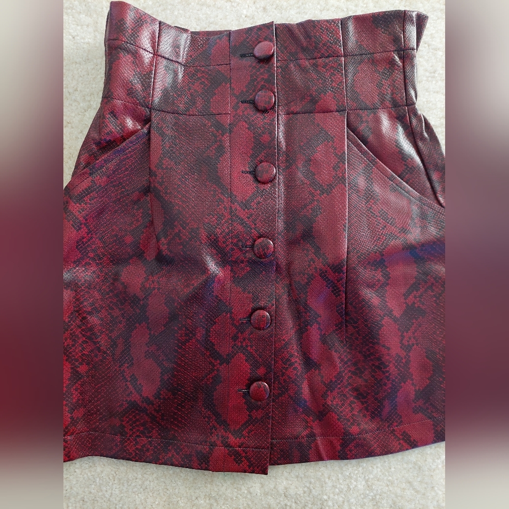 Zara Faux Leather Red Snakeprint Skirt
